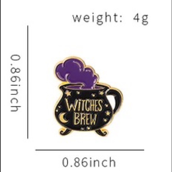 Gothic “Witches Brew” Cauldron Witchcraft Moon Smoke Metal Enamel Pin Brooch - Picture 7 of 7